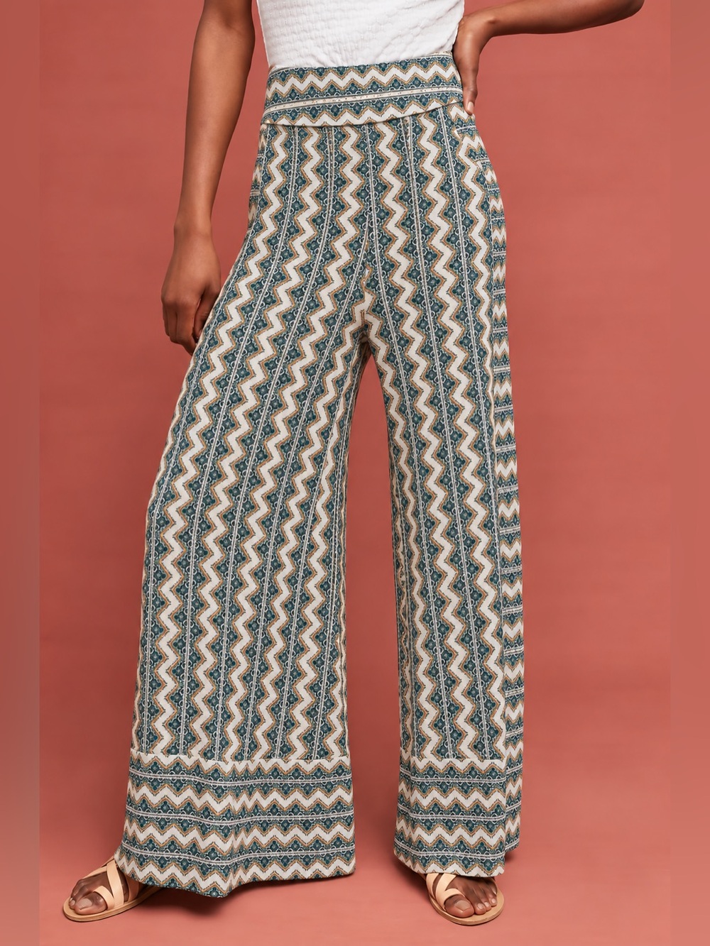 FARM RIO Anthropologie Zig Zag High Rise Striped Wide Leg Pants Size XS
